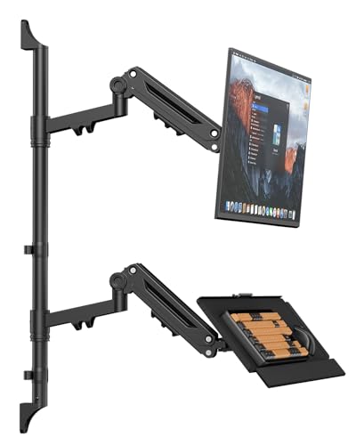 PUTUOSEN Wall Mount Monitor Arm with Keyboard Tray for 17 to 32 Inch | Height Adjustable Full-Motion Spring Arm Wall Mount Workstation Holds up to 26.4lbs, VESA 75x75/100x100mm,Black - size: 17-32 Inch