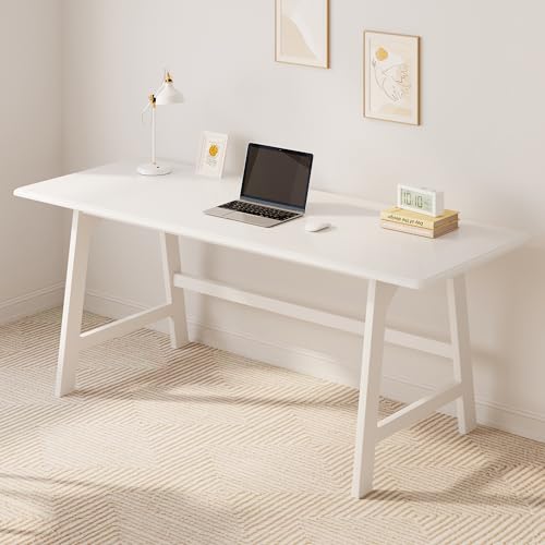 IOTXY Solid Wood Writing Table - 60" W Minimalist PC Computer Desk, White - color: White, size: 60" W