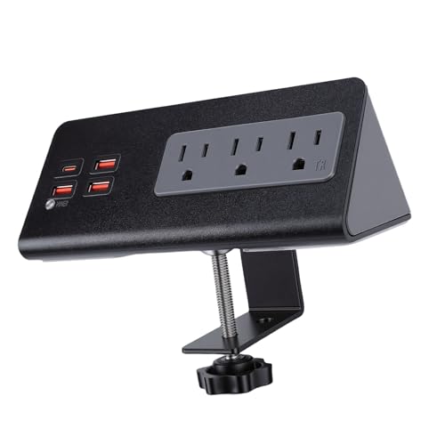 Desk Clamp Power Strip, Desktop Mount Charging Station with 15A 1875W 3 AC Outlets, 3 USB A, 1 PD 20W USB C Ports, SurgeProtector NightstandEdge Mount 6.5ft Extension Cord (US Plug)