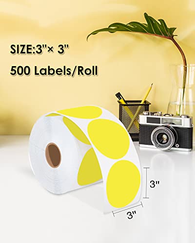 iEager 3 Inch Yellow Circle Thermal Labels, Durable Round Thermal Label - color: Yellow, size: 3 INCH