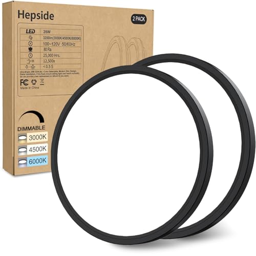 hepside 2PACK Flush Mount LED Ceiling Light Fixture Black, 12Inch 28Watt, Dimmable & 3000K-4500K-6000K Ceiling Lamp 3200LM Low Profile Ceiling Light for Kitchen Bedroom Hallway Porch - color: Black, size: 12Inch-2pack