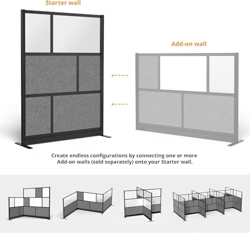 Stand Up Desk Store Expanse Modular Wall | 53'' x 70'' Wall | Expandable Partition Room Divider with Rearrangeable Frosted Acrylic & Sound Absorbent Panels (Black Frame) - size: 53" x 70"