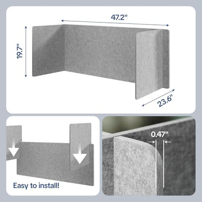 Desk Divider Privacy Screen 3 Panel Sound Absorbing - 47.2”x 23.6”x 19.7” Freestanding Acoustic Partitions for Office, Noise Reducing Panels for School, Home, Library,Sliver Grey - color: Sliver Grey