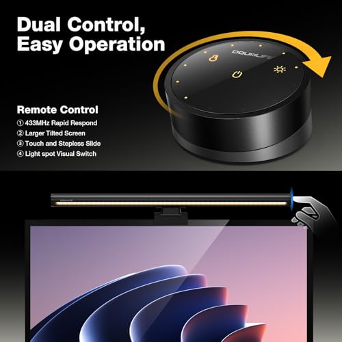 Douxlife Monitor Light Bar, Eye-Care Computer Monitor Lamp | Wireless Remote & Touch Control, Asymmetrical Optical Design, Stepless Dimming Screenbar for Home Office Gaming, Black - color: Black