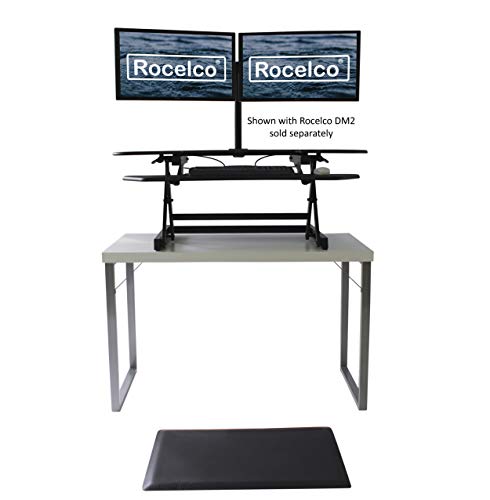 Rocelco 46" Height Adjustable Corner Standing Desk Converter with Anti Fatigue Mat BUNDLE, Quick Sit Standup Dual Monitor Riser, Computer Workstation-Keyboard Tray, (R CADRB-46-MAFM), Black - color: Black, style: Riser + Floor Mat