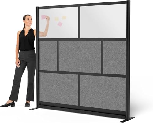 Stand Up Desk Store Expanse Modular Wall | 70'' x 70'' Wall | Expandable Partition Room Divider with Rearrangeable Frosted Acrylic & Sound Absorbent Panels (Black Frame) - size: 70" x 70"