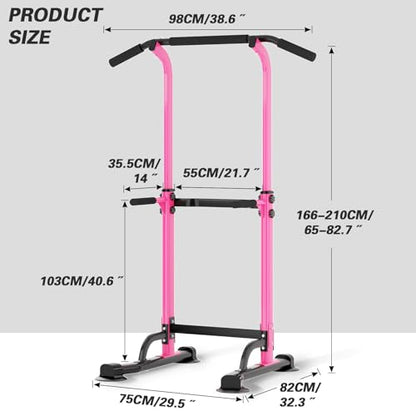 soges Power Tower Pull Up Bar Station, Free Standing Pull Up Rack Dip Station for Home Gym, Height Adjustable Home Strength Training Fitness Workout Equipment - color: Pink