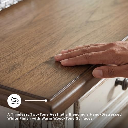 Signature Design by Ashley 60" Farmhouse Home Office Desk, Chipped White - color: White/Brown, style: Standard Desk