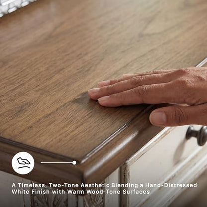 Signature Design by Ashley 60" Farmhouse Home Office Desk, Chipped White - color: White/Brown, style: Standard Desk