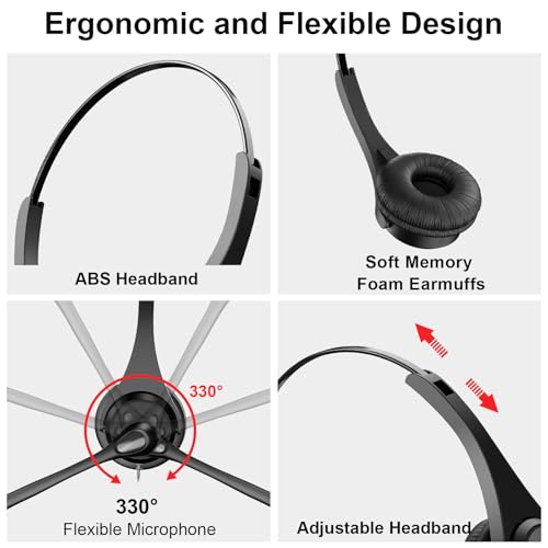 Voistek USB Headset with Noise Canceling Mic,Single-Ear Headset for PC - color: ink black