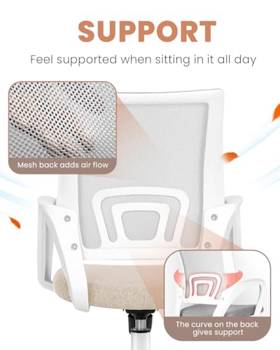 NEO CHAIR Office Computer Chair Ergonomic Mid-Back Mesh Desk Chair, Beige | Breathable Mesh Back with Lumbar Support, Height Adjustment, Smooth Rolling Casters for Home Office, Study or Gaming Setup - color: Beige