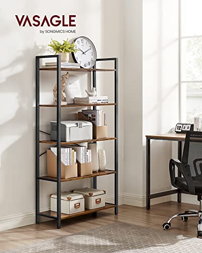 VASAGLE 5-Tier Bookshelf, Bookcase with Steel Frame, Book Shelf for Living Room, Home Office, Study, 11.8 x 26 x 60.2 Inches, Industrial Style, Rustic Brown and Ink Black ULLS061B01 - color: Rustic Brown + Ink Black, size: 5 Tiers (11.8"D x 26"W), style: