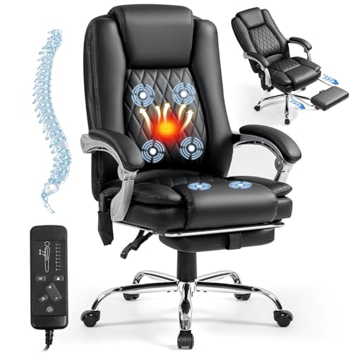 Massage Heated Office Chair with Foot Rest, Executive Desk Chair | Ergonomic High Back PU Leather Home Office Desk Chair with 135° Recline, 400 LBS, 6-Point Vibration and Heat, Classic - style: Classic