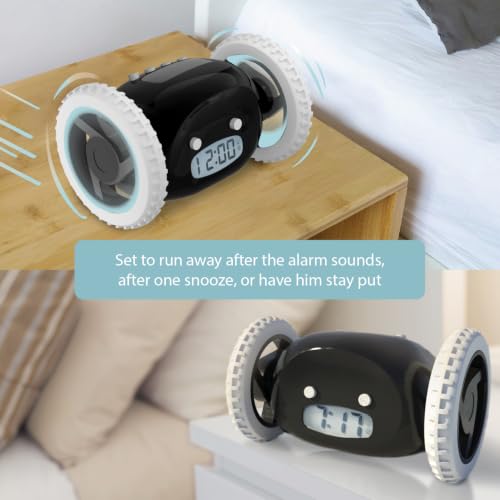 CLOCKY Runaway Digital Loud Rolling Alarm Clock for Heavy Sleeper Adults - color: Black