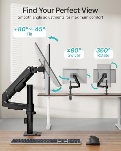 Single Monitor Arm for 17-32 Inch Screens, Holds up to19.8 lbs | Desk Monitor Mount with Clamp and Grommet Base,Gas Spring Monitor Stand,Full Motion Monitor Arms for Home Office - style: Single Monitor Arm