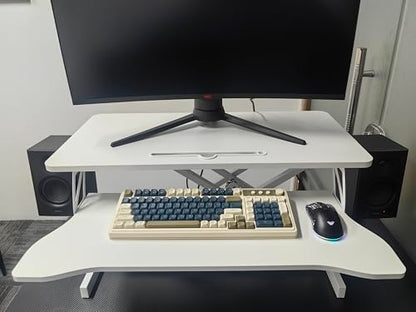 32 Inch Height Adjustable Standing Desk Converter, Dual Monitor and Laptop Riser Workstation with Wide Keyboard Tray, Sit to Stand Desk for Office Home (White+32 Inch) - color: White+32 Inch