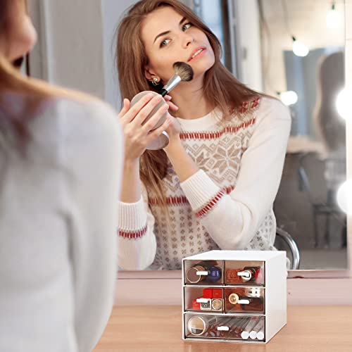 Desk Organizer with 5 Drawers, Rectangular Office Stationery Supplies Desktop Drawers, Plastic Makeup Storage, Suitable for Office, School, Home (White & 5 Drawers) - color: White & 5 Drawers