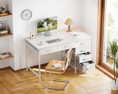 ODK 40 Inch White Computer Desk with 6 Drawers - color: White, size: 40 Inch