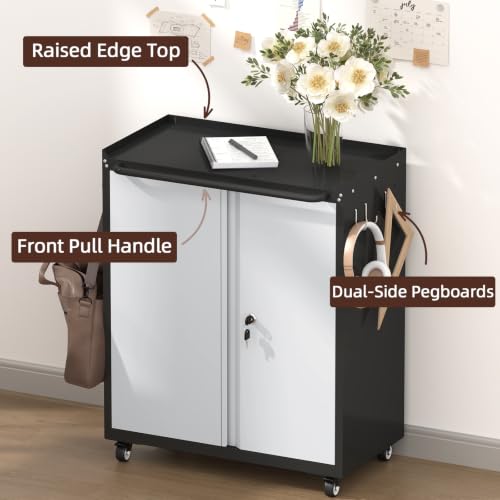 Metal Tool Chest, Rolling Garage Cabinet with Adjustable Shelves, Metal Locking Cabinet with 2 Keys, Steel Tool Chest on Wheels for Basement, Warehouse, Utility Room, Grey - color: 32"h - Grey/Black