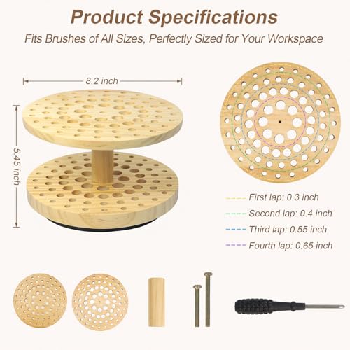 72 Hole 360° Rotating Hardwood Paint Brush Holder Organizer - color: Yellow（72 Holes）