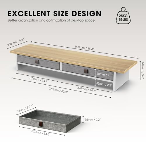 Fenge 35 Inch Monitor Stand with Drawer Storage, Computer Riser for Desk - color: Oak