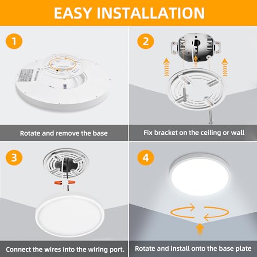 Hlite 12 Inch Flush Mount LED Ceiling Light,2400LM,3CCT,4 Pack | 24W 3000K/4000K/5000K Selectable,Low Profile Ceiling Light Fixtures for Kitchen Bedroom Hallway Laundry Room Closet,White - color: White, size: 12 inch-4