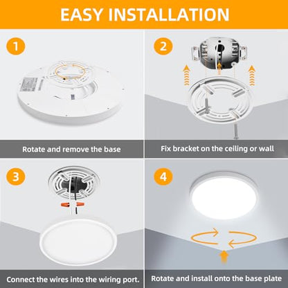 Hlite 12 Inch Flush Mount LED Ceiling Light,2400LM,3CCT,4 Pack | 24W 3000K/4000K/5000K Selectable,Low Profile Ceiling Light Fixtures for Kitchen Bedroom Hallway Laundry Room Closet,White - color: White, size: 12 inch-4