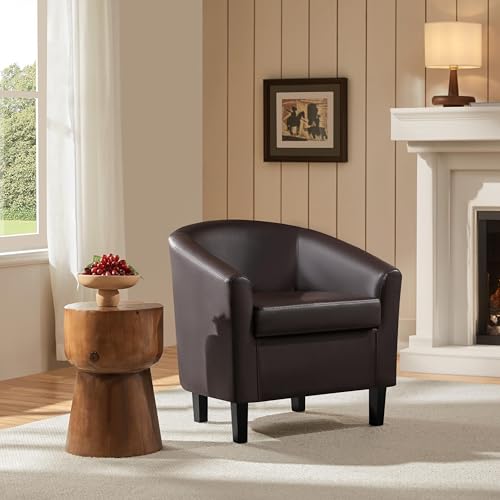Topeakmart Faux Leather Accent Chair, 300 lb Cap, Espresso | PU Leather Barrel Chairs, U-shaped Backrest, Foam Seat, 18" Seat Height, Solid Wood Legs - color: Espresso, size: Set of 1