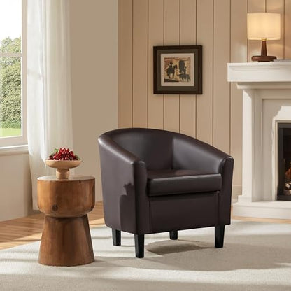 Topeakmart Faux Leather Accent Chair, 300 lb Cap, Espresso | PU Leather Barrel Chairs, U-shaped Backrest, Foam Seat, 18" Seat Height, Solid Wood Legs - color: Espresso, size: Set of 1