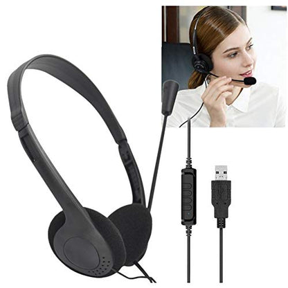 USB Computer Headset, PC Headphone with Clear Chat Microphone, Lightweight On-Ear Wired Headset for Business, Skype, Webinars, Online Education, Call Center (Color:900, Black)
