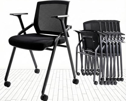 10 Pack Stackable Conference Room Chairs with Paddle Folding Office Chair Foldable Desk Chair Mesh Back and Arms for Conference Meeting Guest Reception Home Office Training Room Chair Black - color: Black, size: 10 Pack