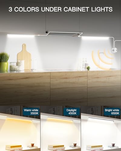 Daymeet Motion Sensor Dimmable 12 Inch Ultra Thin Under Cabinet Lighting, Under Cabinet Lights Plug in, Super Bright LED Lights Bar Under Counter Lights Indoor for Kitchen, Shelf, Closet (3 Pack)