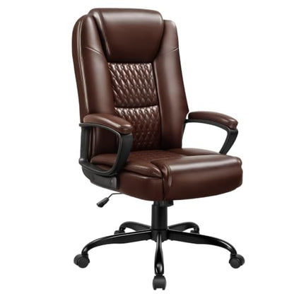 LEMBERI High Back PU Leather Executive Office Chair, Adjustable Swivel Computer Desk Chair with Padded Armrests for Home Office, Brown - color: Brown
