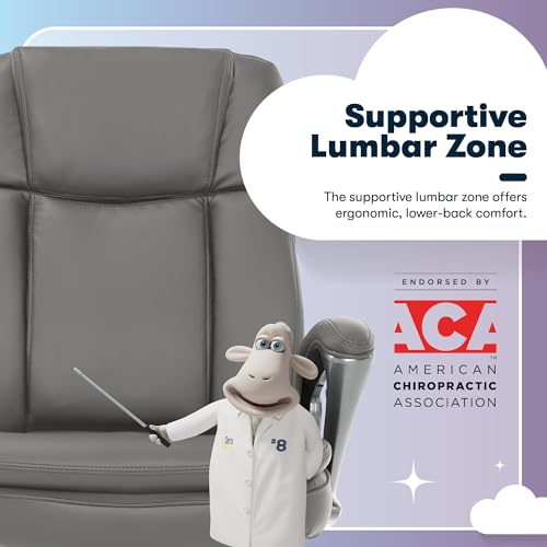 Serta Ergonomic Big and Tall Executive Office Chair Lumbar Support, Leather | Fairbanks, Gaming Chair with Headrest, 350lb Capacity, Padded Arms, Semi-Plush Seat Cushion, Adjustable Height and Tilt, Gray - color: Grey, size: 350 lbs