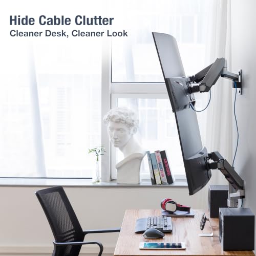 AVLT Dual Monitor Arm Wall Mount for 13-32" Screens, Full Motion - Silver | Supports flat/curved screens up to 17.6 lbs each. Smooth gas spring, VESA 75x75/100x100 and clean cable routing - color: Dual Extended