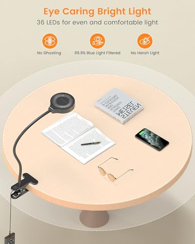 Glocusent 5W Desk Lamp with Remote, 3 Colors & 5 Brightness Reading Lights | Flexible Gooseneck Clip on Lamp, 30-Min Timer Reading Lamp, Perfect Clip on Light for Bunk,Bed,Headboard,Table,Work,Craft - color: Black with Remote