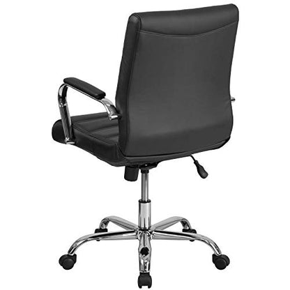 Flash Furniture Mid-Back Black LeatherSoft Executive Swivel Office Chair with Chrome Base and Arms - color: Black Leathersoft/Chrome Frame