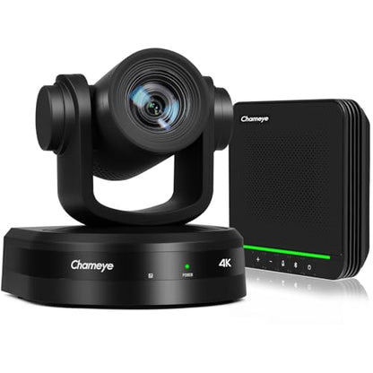 Chameye 4K Conference Room Camera and Microphone, AI Auto Tracking PTZ Camera 4K 20X Zoom, LAN HDMI USB3.0 Output and Bluetooth Conference Speakerphone for Large Meeting Room, CB201 Black - color: Obsidian Black