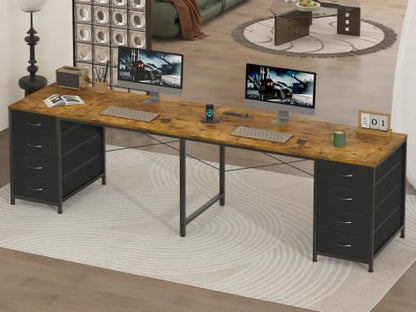 95" 2 Person Desk with 8 Fabric Drawers for Home Office, Living Room - color: Rustic Brown, size: 18.9"D x 94.5"W x 29.3"H