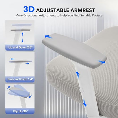 Ergonomic Office Chair Mesh – Adjustable Lumbar 3D Armrests High-Back Desk - color: Grey-p1