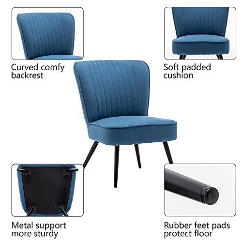 Alunaune Modern Blue Accent Chair Set of 2 Living Room Chairs, Upholstered Bedroom Furniture Sets Armless Slipper Reception Club Chair Guest Couch Comfy Wingback Single Sofa - color: Blue