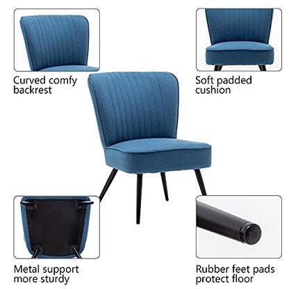 Alunaune Modern Blue Accent Chair Set of 2 Living Room Chairs, Upholstered Bedroom Furniture Sets Armless Slipper Reception Club Chair Guest Couch Comfy Wingback Single Sofa - color: Blue