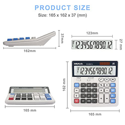 OSALO Desktop Calculator Extra Large Display 12 Digits Big Buttons Solar Accounting Calculator for Office (OS-200ML) - size: OS-200ML Pro