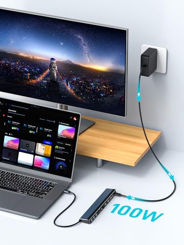USB C Docking Station Dual Monitor with USB-C 100W Charger, 12-in-1 Laptop Dock with Dual HDMI 4K@30-60Hz, PD 100W, 4 5Gbps USB Ports, SD/TF Slot, Ethernet, Audio for MacBook/Dell/HP/Lenovo/Windows