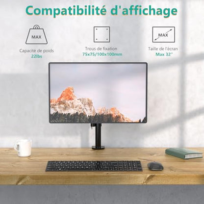 WALI Single Monitor Mount, Single Monitor Arm Desk Mount, Up to 32 inch Ultrawide, Regular Screens up to 27 inches, 22lbs, Adjustable Mount with C-CLAMP for Home Office Application(M001), Black - size: 13"-27", style: Single