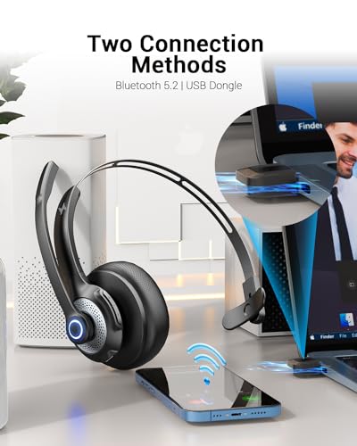 JIAMQISHI Bluetooth Wireless Headset with Mic for Work, Clear Calls | Bluetooth 5.2, Advanced Noise Reduction Microphone, Comfortable On-Ear Headphones, Applicable to PC, Laptop, Android, Zoom - color: Black Silver