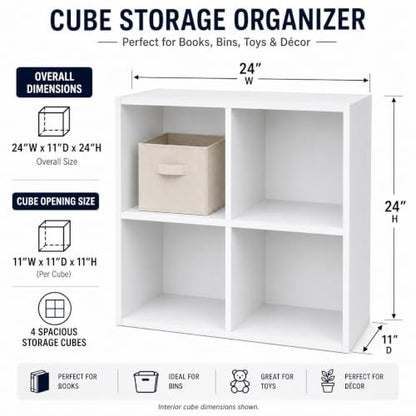 KB Designs - 4-Cube Bookcase, Unit Shelf, Storage Organizer, White - color: White