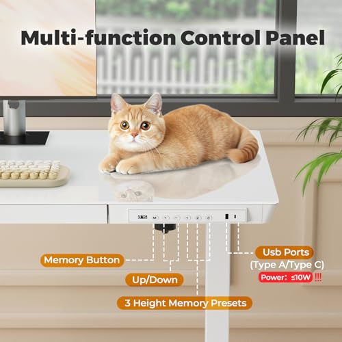 32" Glass Standing Desk with Drawer, Small Electric Desk - color: White Glass-top, size: 32"