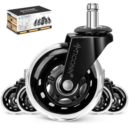 TICONN Office Chair Caster Wheels Set of 5 for Tile, Hardwood Floors and Carpets, Universal Fit for Most Chairs (Transparent) - style: Transparent