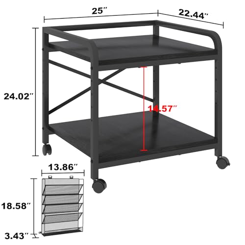 24"x20" Printer Stand with Hanging File Holder & Wheels, Black - color: Black, size: Extra Large